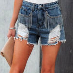 POL ‎ denim rhinestone fringe shorts festival cowgirl womens size S Photo 0