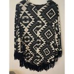 Glamour Farm Boutique Poncho Tribal Print XL Black And White With Fringe Photo 1