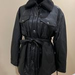 Kenneth Cole Winter long Faux leather jacket coat trench motorcycle jacket belted coat collar Photo 6