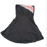 Vintage Strapless black A Line mini dress Medium coral stripe Y2K beachy flirty Photo 0