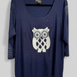 Rara Avis by Iris Apfel navy blue owl graphic size 1X plus dark academia top Photo 0