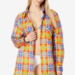 We Wore What NWT Plaid Rainbow Dad Shirt Oversized Button Down Coverup Colorful M Photo 2