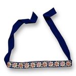 Handmade Belt Navy Blue Cross Stitch Flowers Folkloric Sheer Tie Back Photo 0
