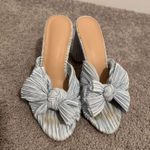 Light Blue Textured Satin Heels with Bow Size 8 Photo 0