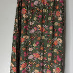 Loft  Green Floral Maxi Midi Skirt Button Front Pull On Large Photo 0