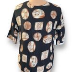 Vintage Casual Corner Top Black Brown Native Abstract Art Short Sleeve Blouse Black Size L Photo 7