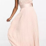 ASOS Design Bridesmaid Pleated Pinny Maxi Dress with Satin Wrap NWT 12 Pink Photo 0