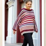 Umgee Boho Oversized Red Stripe Crochet Sweater Size 1X Photo 1