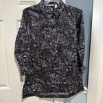 Isaac Mizrahi Women’s Size 0  Live Grey Paisley Poplin Button Down Tunic Shirt Photo 0