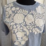 Pankaj & Nidhi at Anthropologie NWT Floral Appliqué Blanche Tee XS bloomcore Blue Photo 2