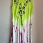 Seven Islands Green & Fuchsia Batik Tie Dyed Embroidered Gauze Coverup Dress O/S Size undefined Photo 1