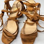 Lulus Tan Faux Leather Ankle Lace Up Chunky Heels Womens 7 Dressy Shoes Classic Photo 6