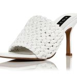 AQUA  Padded Woven Katy Square Toe Stiletto Heeled Sandals in White, Size 10 NEW Photo 11