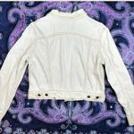 Free People Denim Trucker Jacket Womens XS Ivory Along The Way Distressed Oversi Photo 1