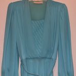 Vintage 70s teal aquamarine dress with matching belt Size M Photo 2