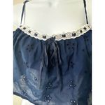 Victoria's Secret ‎ Navy Blue Eyelet Lace Trim Ruffle Crop Top Pajama M Photo 4