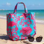 Lilly Pulitzer for Estee Lauder Beach Tote Bag Tropical Pink Blue 16” x 14” Photo 0