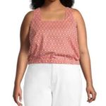 a.n.a  Womens 100% Cotton Floral Geo Print Square Neck Top Retro Geo Red 1X Photo 0