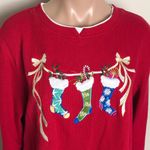 White Stag  Stockings Happy Holiday Sweater Top Red Photo 1
