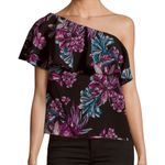 Amanda Uprichard  Floral One Shoulder Top - Black Multi - P(XS) Photo 6