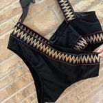 SheIn Black Bikini Set Ribbed Aztec Design Photo 2