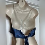 Cider NWT Blue Satin Like Solid Blue Cowl Neck Pearl Strap Crop Top Tank Top Size XS Photo 5