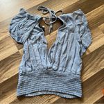 Final Touch Blue ruffle cinching summer crop top size small Photo 2