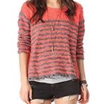 Free People Coral/Gray Striped Sweater XS Photo 0