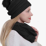 NWT Winter black cable knit Beanie Hat Scarf Set Photo 0