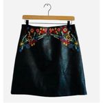 FOR THE REPUBLIC Womens  Black with Floral Embroidery Faux Leather Skirt - Sz 8 Photo 1