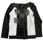 Save The Queen Italy‎ Graphic Floral Top Black White Patchwork Long Sleeve Sz Sm Photo 0
