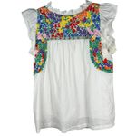 J. Marie Embroidered Flutter Sleeve Floral Flower Boho Bohemian Blouse Large White Photo 4