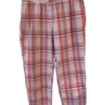 L.L. Bean Checkered Drawstring Straight Leg Ankle Pants Cotton Pink Women's XL White Photo 0