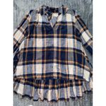 Free People Tunic Top Boho Plaid Hi Low Ruffle Hem V Neck Shirt Size M Photo 2