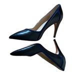 Diane Von Furstenberg  Pumps Black Leather Blue Suede Trim Stiletto Heels 7 DVF Photo 8