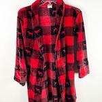 PINK - Victoria's Secret PINK VICTORIA’S SECRET Red Black Plaid Plush Signature Dog Logo Short Robe XS/S Photo 7