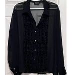 New York & Company‎ Women's Black Sheer Long Sleeve Button Front V Photo 0