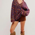 Free People  Leopard Little Animal Pullover Crew Neck Sweater Blue Fig Combo XS Photo 7