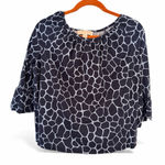Michael Kors M Navy Pale Blue Giraffe Print 3/4 Sleeve Top Photo 0
