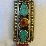 Vintage Native American Silver Hand Made Turquoise Coral Beaded Bracelet RARE Blue Photo 7