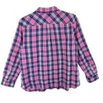 Talbots Pink Plaid Silver Shimmer Cotton Blend Button Up Long Sleeve Top Size LP Photo 1
