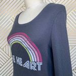 Chaser NWT  One Heart Rainbow Love Rib Peplum Sleeve Shirttail Tee Gray‎ Size XS Photo 3