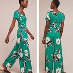 Maeve Anthropologie  Green Sienna Jumpsuit Floral Lace Up Sides‎ Wide Leg Size 6 Photo 1