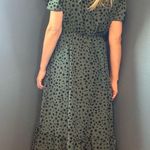 SheIn Rockabilly Green & Black Spotted Bow Neckline Flutter Sleeve Dress size Large Photo 2