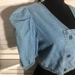 Cenzo Denim Cropped Top Puff Sleeve Light Blue Photo 7