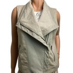 Vince Women’s M Beige/Taupe Leather & Linen Moto Jacket Vest Full Zip Biker Photo 2