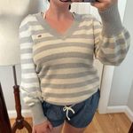 Tommy Hilfiger Vintage Polo Jeans Company Ralph Lauren Grey and White Striped Cotton Sweater Photo 4