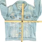 Forever 21 Blue Denim Pink Orange Floral Embroidered Distressed Jean Jacket sz M Photo 2