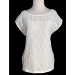 Willi Smith White Lace Willie Smith Overlay Short Cap Sleeve Boat Neck Casual CareerTop M Photo 1