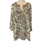 Carole Little Linen Blend Animal Print Tunic Plus Size 2X Sequin‎ Side Slit Boho Tan Photo 1